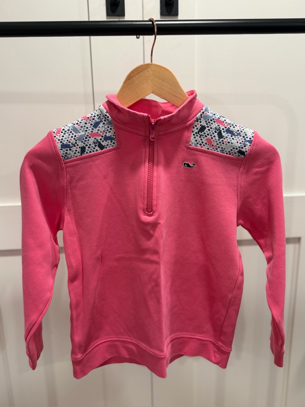 Vineyard Vines Girls' Pink Quarter-Zip Pullover with Printed Shoulder Panels